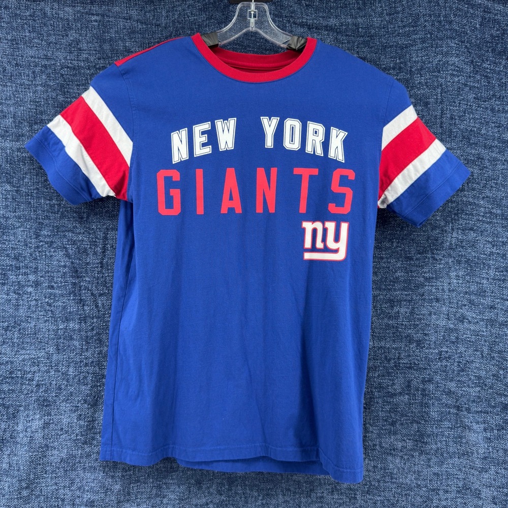 NFL New York Giants Shirt Mens Large Blue Cotton Blend Regular Fit Striped Tee